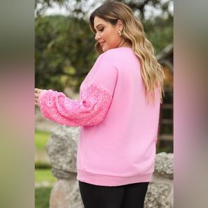 Carnation Pink Plus Size LOVE Sequin Round Neck Sweatshirt​